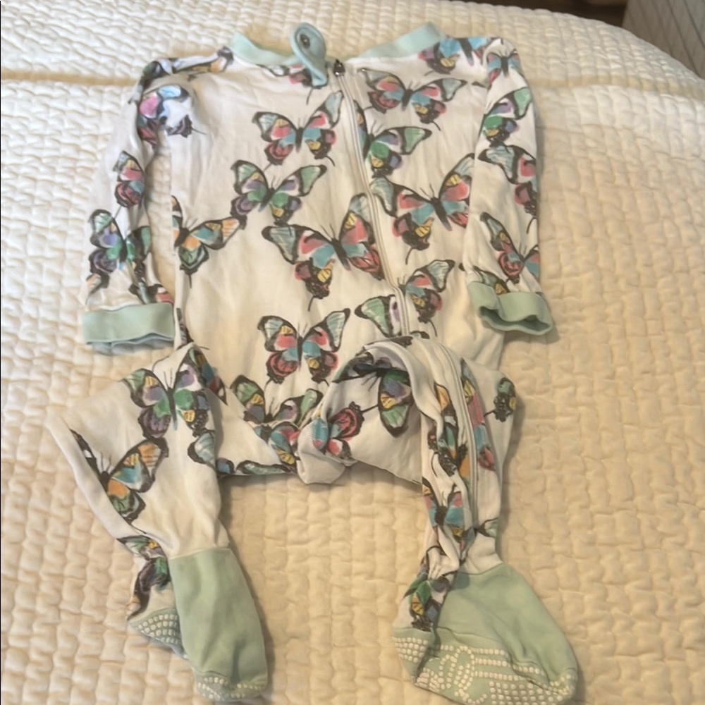 Burt's Bees Baby White and Green Pajama Sets with Butterfly Print